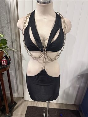 Black Chain-Detail Cutout Chemise - Women Intimates & Sleepwear